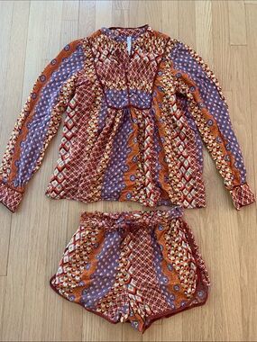 Anthropologie Matching Long Sleeve Peasant Top And Shorts Set Size XS And Small